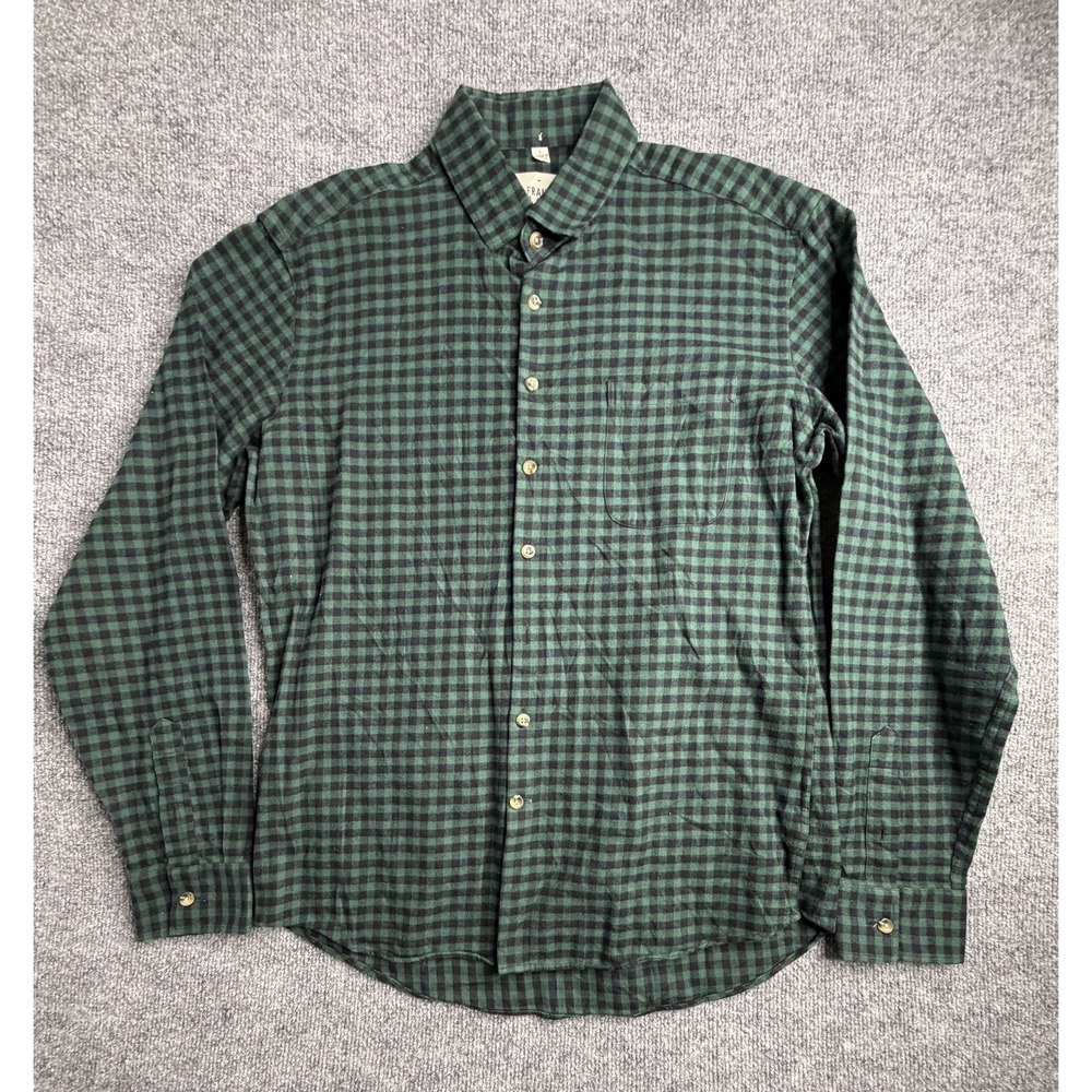 Frank & Oak Mens Button Up‎ Shirt Plaid Long Sleeve Pocket L Green Checker